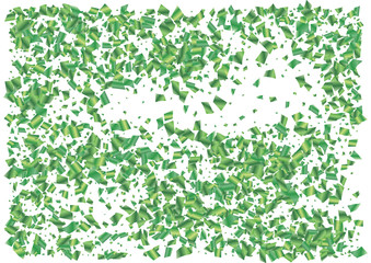 Festive green rectangle confetti background. Abstract frame confetti texture for holiday, postcard, poster, website, carnival, birthday, children's parties. Cover confetti mock-up. Wedding card layout