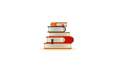 Books stacked vector illustration. Flat linear stack of five books with bookmarks. Education, reading, learning prosaic, school and university concept.