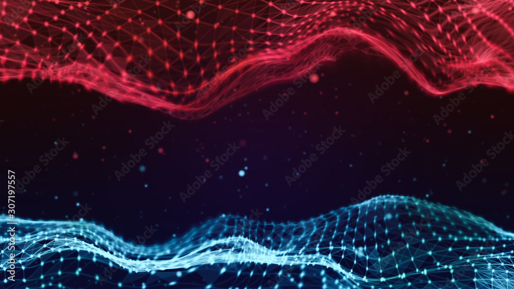 Poster blurry abstract 3d rendering abstract background blue network concept . future backgroundtechnology 