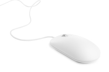 Modern wired optical mouse isolated on white