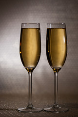 Drink. Two glasses white wine, light background