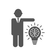 Businessman and idea lamp symbol vector illustration. The businessman with bulb. Idea concept. Vector flat design illustration. EPS 10