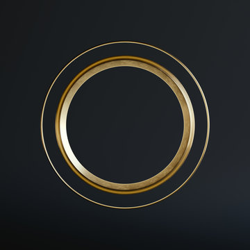 abstract 3d render golden ring roundshape background	