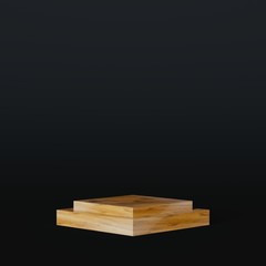 3d render wood sharp podium realistic on black background