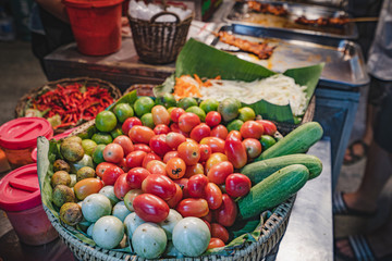 Fototapeta na wymiar Somtum is Thai papaya salad thai style with ingredients.Thai street food 