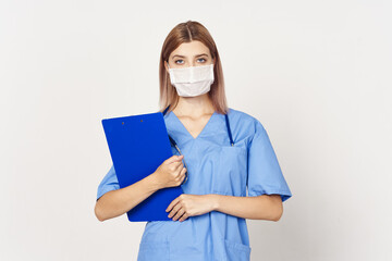 female doctor with folder isolated on white background