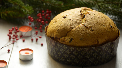 delicious Christmas panettone with decorations