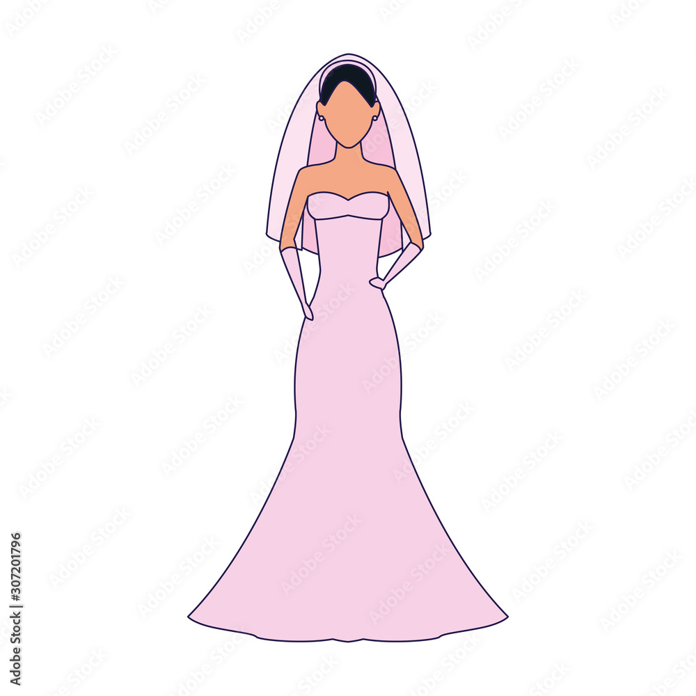 Wall mural avatar bride with beautiful pink dress, flat design