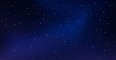 Obraz na płótnie Canvas Night starry sky, blue shining space. Abstract dark background with stars, cosmos. Vector illustration for banner, brochure, web site design