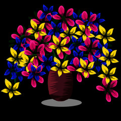 Flowers vase on black background 