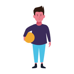 cartoon boy with a ball icon, flat design