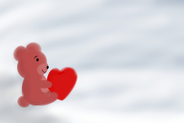 Cartoon little bear holding a cute red heart, Valentine's Day concept and about love - illustration