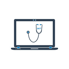 24/7 Online Medical Service Icon. Flat Style Vector.