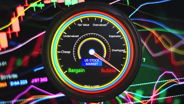 4K US Stock Market Bubble Meter 3D Animation