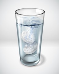 Realistic glass glasses effervescent pill water illustration