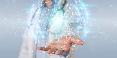 Scientist creating renewable and sustainable eco energy with electrical sphere 3D rendering