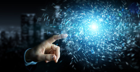 Businessman creating new futuristic energy power source 3D rendering