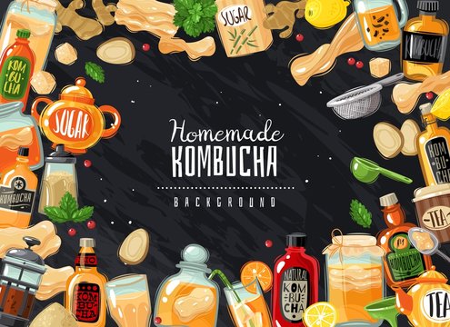 Kombucha tea frame illustration