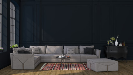 Decorative backdrop of a room at home, office and hotel. Modern sofa interior design and bright...