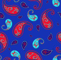 Seamless vector pattern based on traditional Oriental elements of Paisley, Indian cucumber.