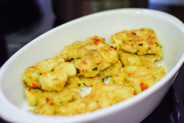 Fish cakes in the dish