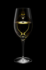 3D Rendered White Wine in a Glass Isolated on Black Background