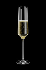 3D Rendered Flute of Champagne Isolated on Black Background