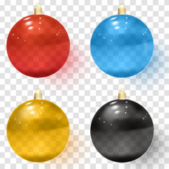 Transparent glass Christmas balls.Realistic Christmas glass balls.