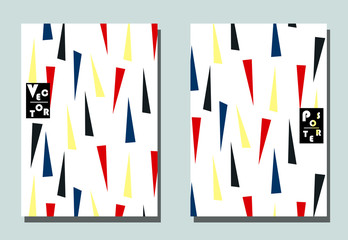 Fototapeta premium Trendy cover with graphic elements - abstract triangles. Two modern vector flyers in avant-garde style. Geometric wallpaper for business brochure, cover design.