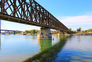 Fototapeta na wymiar Old Sava bridge over river in Belgrade, Serbia