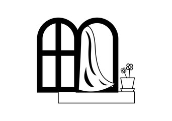 open window terrace icon on white