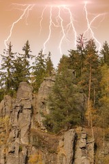 The granite rock town of Svatoš Rocks and  lightning / Svatosske skaly.Traditional cruise place....