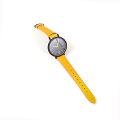 Wristwatch on a leather strap isolated on a white background. Design element with clipping path