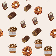 Seamless pattern with Christmas sweets in flat cartoon style.