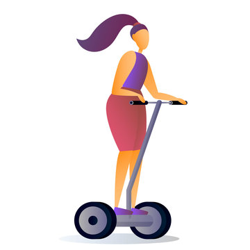 Girl is riding a hoverboard. Flat cartoon vector isolated illustration.