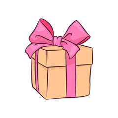 Gift box with bow and ribbons, vector illustration EPS.