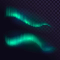 Fotobehang Green aurora borealis on a transparent background, northern lights © lidiia