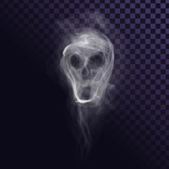 Smoke skull on transparent background, creepy ghost