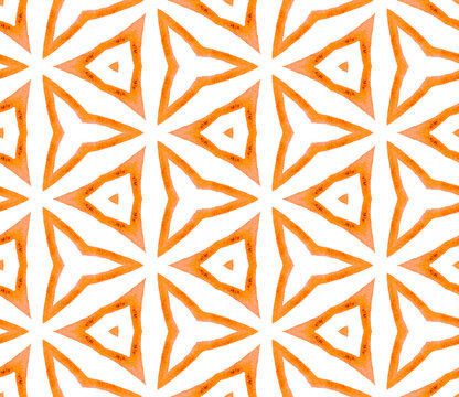 Orange kaleidoscope seamless pattern. Hand drawn w