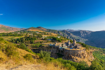 Fototapeta na wymiar Tatev monastery panorama landscape mountains landmark of Syunik province Armenia eastern Europe