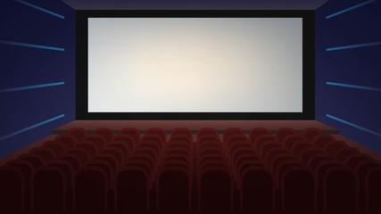Fototapeta premium Empty dark cinema hall with large white screen