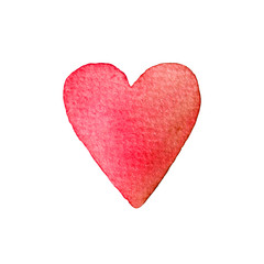 Red watercolor heart isolated on a white background. Hand-drawn illustration