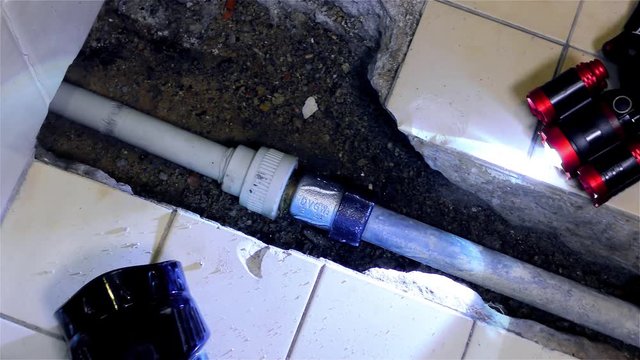 Broken Pipe, Water Pipeline, Pipe Repair, Metal and Polypropylene Pipe  