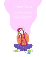 Young woman in headphones listening to music.