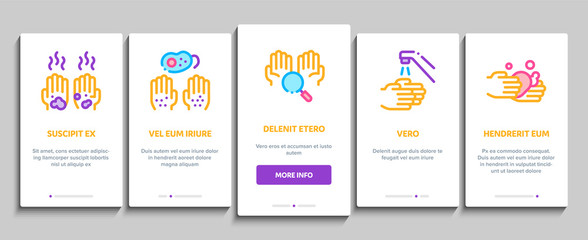 Hand Healthy Hygiene Onboarding Mobile App Page Screen. Hand Protection, Washing With Anti Bacterial Soap And Foam, Paper Concept Illustrations