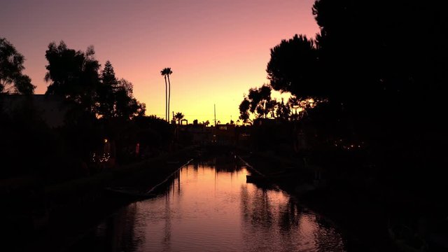 Los Angeles Venice Canal Palm Trees Reflections at Dusk California