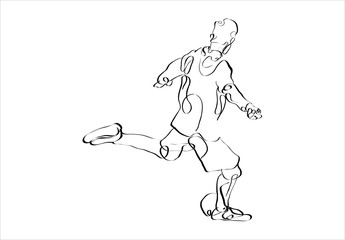 vector sketch soccer player. player shooting.white background