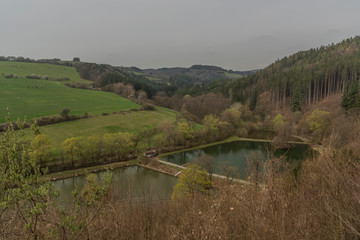 Fototapeta na wymiar View from Brumov castle in spring cloudy day in Moravia