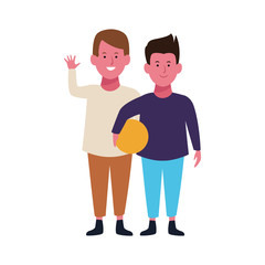 happy boys with a ball icon, flat design