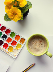  watercolor and coffee with white background